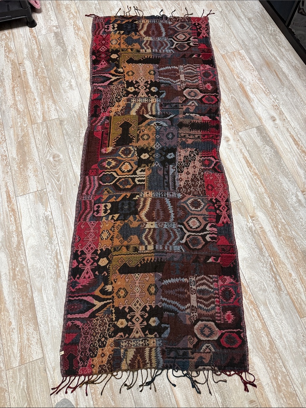 Wilfred Multi-Pattern Wrap/scarf in Red, Black & Brown Tones